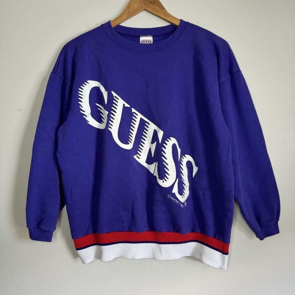 Vintage 1989 Guess Georges Marciano Crewneck Sweatshirt Purple Medium Spellout